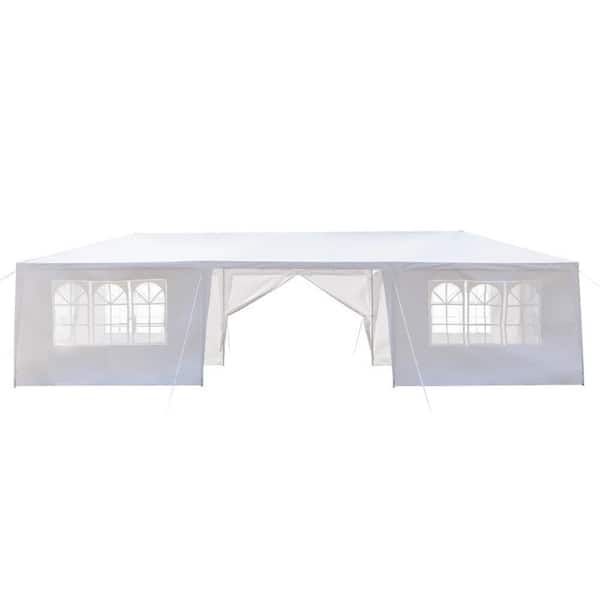 ITOPFOX 30 ft. x 10 ft. White Party Tent Eight Sides 2-Doors Waterproof Tent with Spiral Tubes