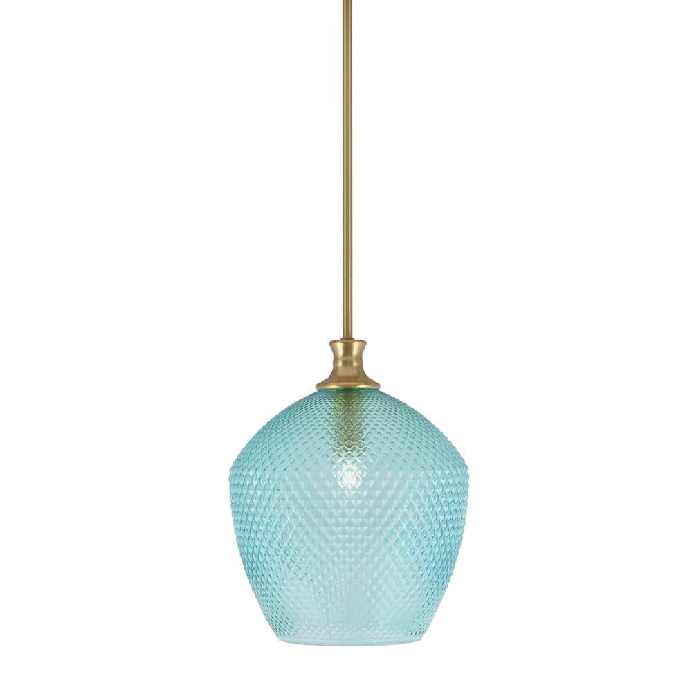 Tyler 60-Watt 1-Light New Age Brass Stem Mini Pendant Light with Turquoise 