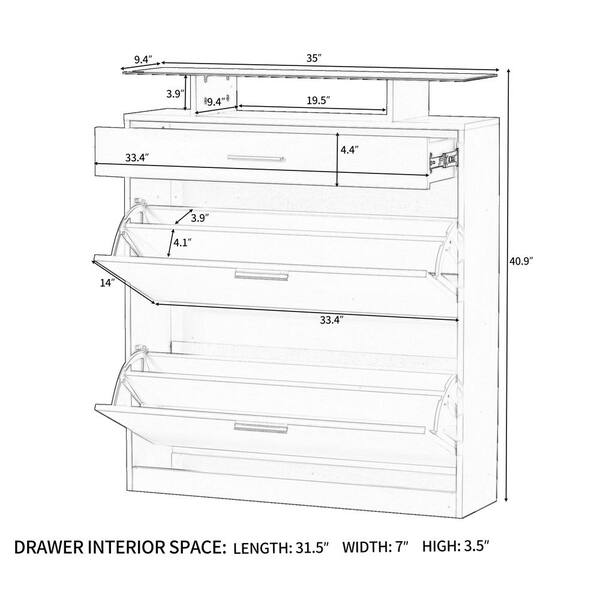 41 in. H x 35 in. Black Tempered Glass Top Shoe Storage Cabinet with LED  Light Entryway Organizer with 2-Flip Drawers XS-WF303589AAB - The Home Depot