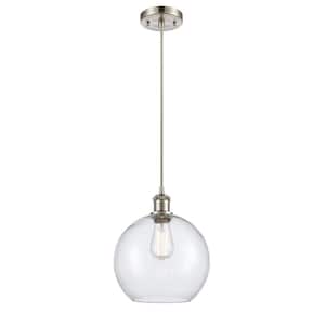 Athens 1-Light Brushed Satin Nickel Globe Pendant Light with Seedy Glass Shade