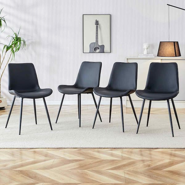 Polibi Modern Black Faux Leather Seat Dining Chairs Set of 4 for Kitchen, Living, Dining Room