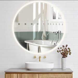 24 in. W x 24 in. H Large Round Frameless LED Light Wall Mounted Bathroom Vanity Mirror in Silver