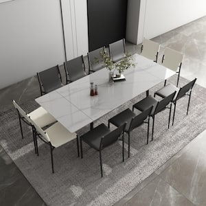 62.9 in. to 94.4 in. Rectangle White Stone Extendable Dining Table