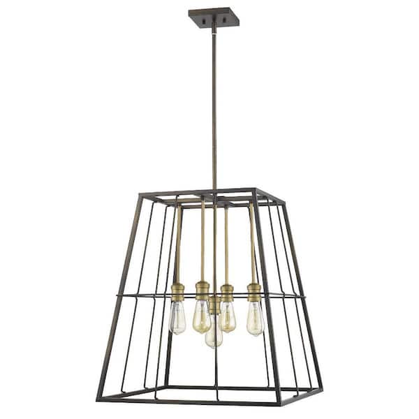 100-Watt 5-Light Bronze Pendant Light with Metal, No Bulbs Included