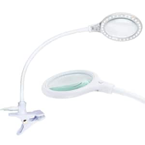 Lightview Pro 23.5 in. White Plug-in Adjustable Gooseneck 1.75X Magnifying Integrated LED Desk Lamp