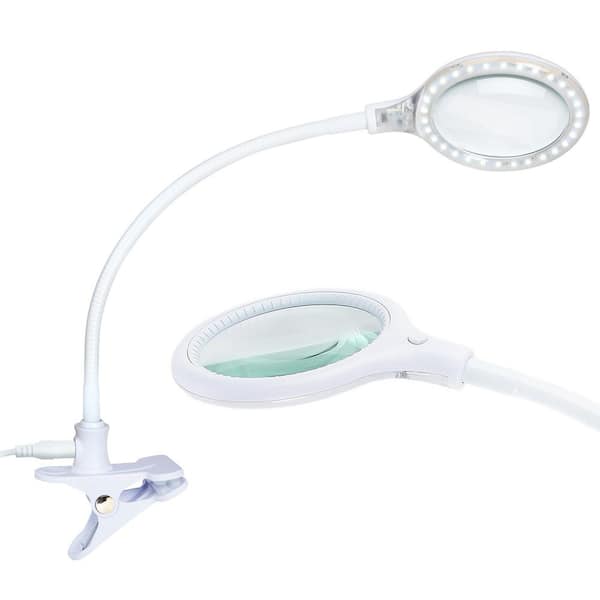 Lightview Pro 33 in. White Plug-in Adjustable Swing Arm Integrated 2.25X  Magnifying Dimmable LED Desk Clamp Lamp XL