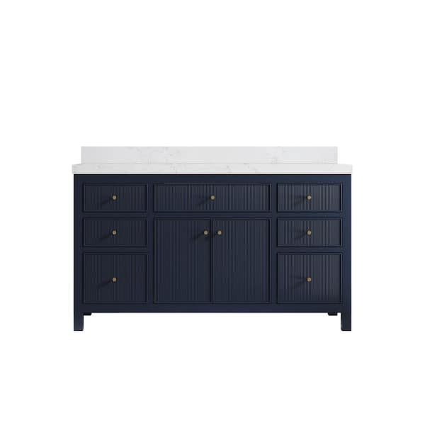 Willow Collections Sonoma 60 in. W x 22 in. D x 36 in. H Single Sink Bath Vanity in Navy Blue with 2 in. Empira Quartz Top