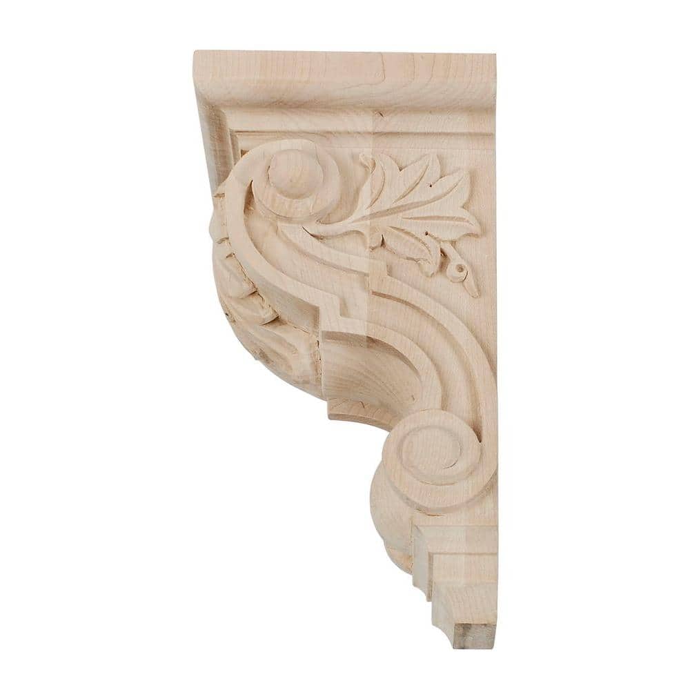Small Hand Carved Red Oak Acanthus Leaf Wood Corbel