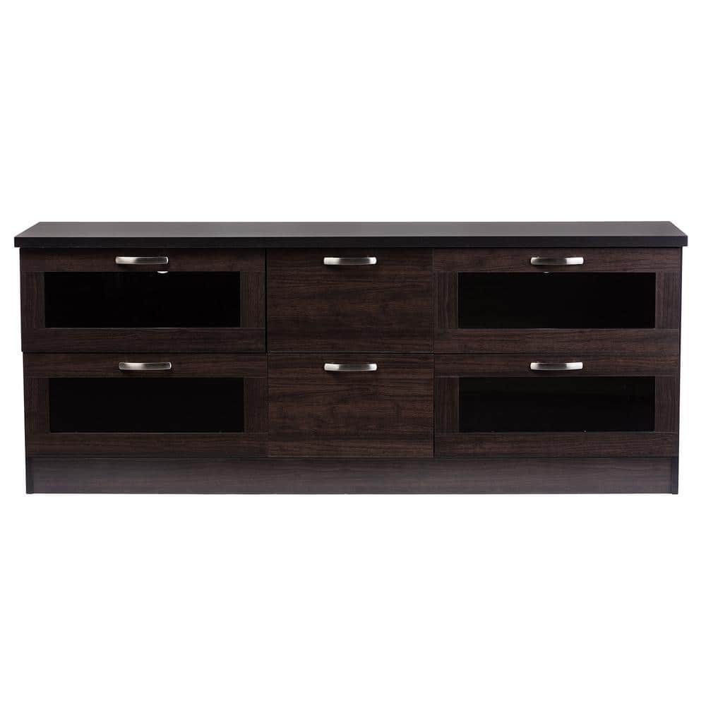 Adelino Dark Brown MDF TV Cabinet with Glass Doors