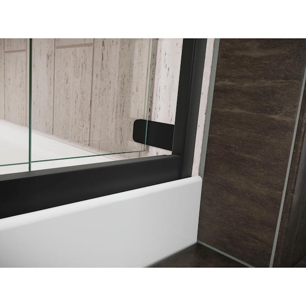 Levity 56-60 in. W x 74 in. H Sliding Frameless Shower Door in Matte Black with 1/4 in. Thick Frosted Glass