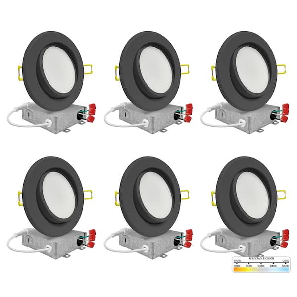 NuWatt 4 in. Canless 2700K-5000K 5 CCT 9W New Construction Integrated LED Recessed Light Kit in Black (6-Pack)