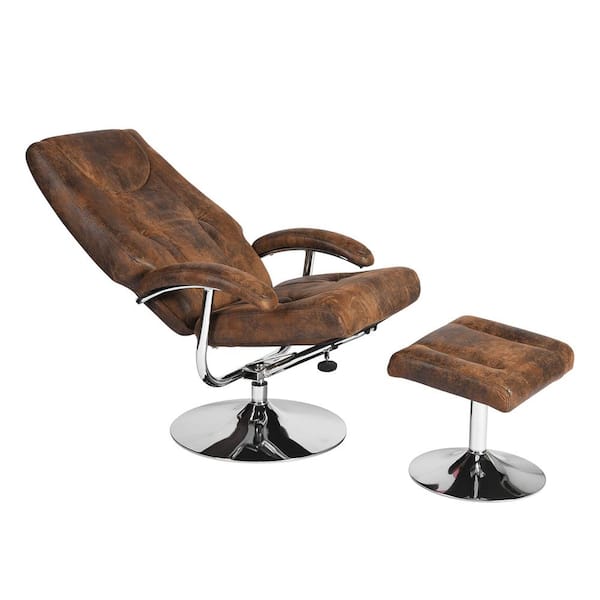 Wateday Brown Leather Swivel Recliner Arm Chair with Ottoman