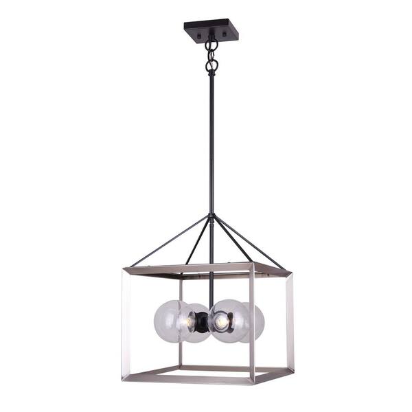 CANARM Leo 4-Light Matte Black and Brushed Nickel Chandelier with Clear Glass Shades