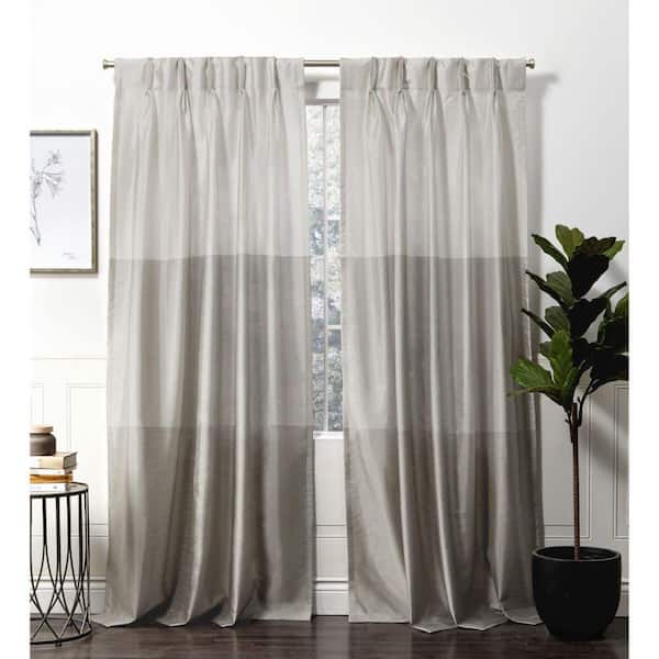 EXCLUSIVE HOME Dove Grey Striped Pinch Pleat Room Darkening Curtain - 27 in. W x 84 in. L
