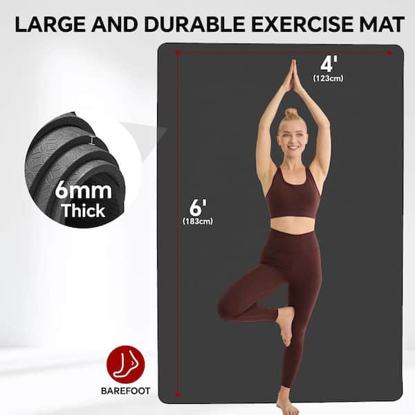 Anqtovp 6 ft. x 4 ft. Black TPE Extra-Thick Non-Slip Double-Sided
