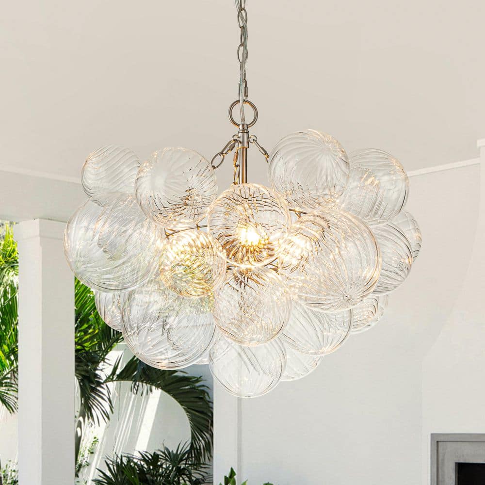 HUOKU Neuvy 3-Light 23.6 in. W Nickel Chandelier with Swirled