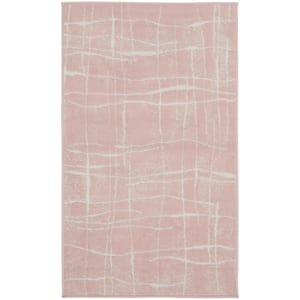 Whimsicle Pink Ivory 3 ft. x 5 ft. Abstract Contemporary Kitchen Area Rug