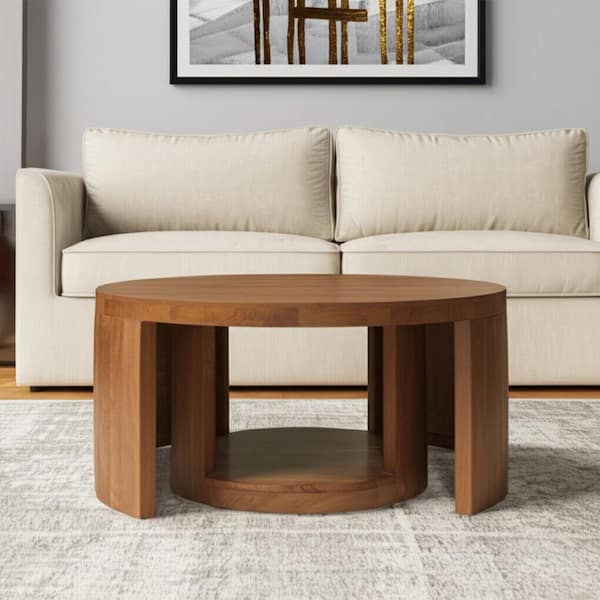 39.00 in. Walnut Round Solid Wood Coffee Table