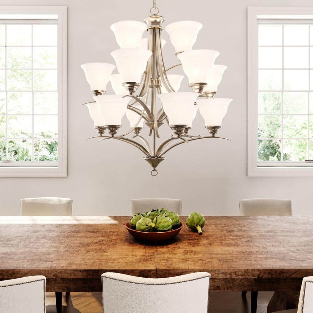 Trinity 15-Light Brushed Nickel Three-Tier Chandelier