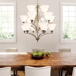 Trinity Collection 15-Light Brushed Nickel Etched Glass Traditional Chandelier Light