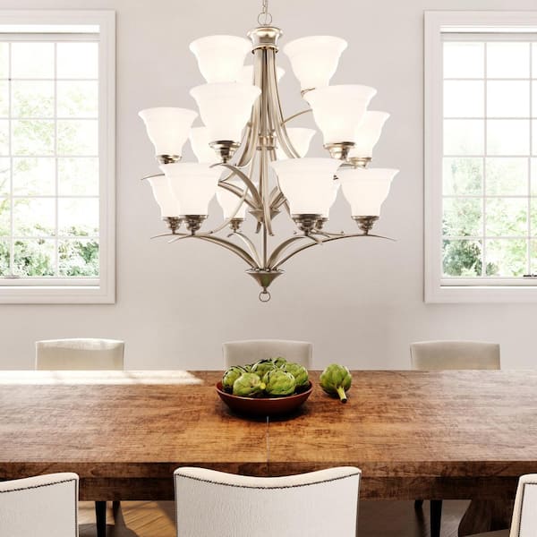 Trinity Collection 15-Light Brushed Nickel Etched Glass Traditional Chandelier Light