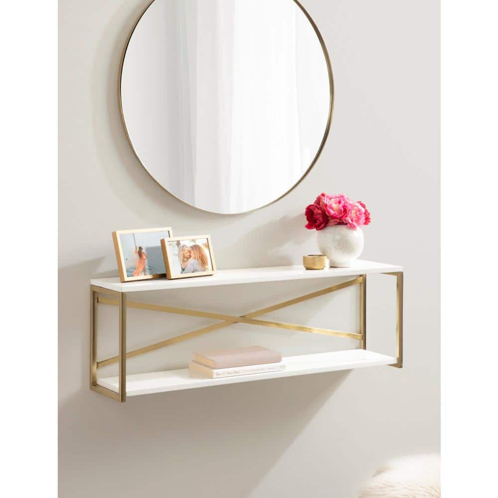 Ascott 36" White and Gold Floating Wall Shelf