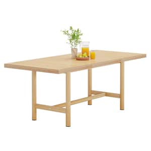 63 in. Farmhouse Natural Wood 4 Legs Dining Table Rectangular Kitchen Table for 6 People