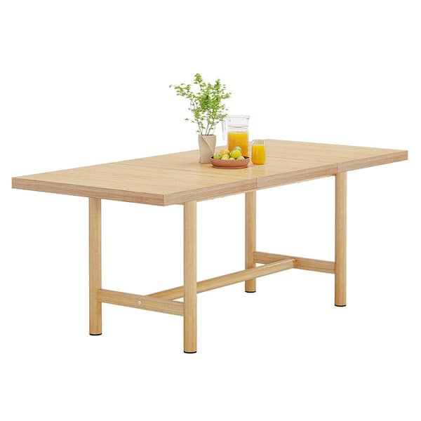 BYBLIGHT 63 in. Farmhouse Natural Wood 4 Legs Dining Table Rectangular Kitchen Table for 6 People