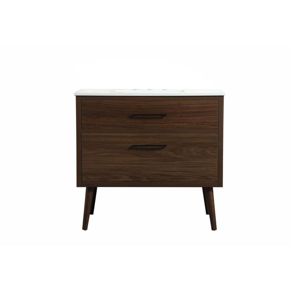 36 in. W x 22 in. D x 33.5 in. H Bath Vanity in Walnut with Ivory White Engineered Stone Top