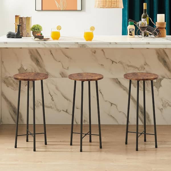 VECELO 24 in. Brown Bar Stools (Set of 2) Bar Height Stools 