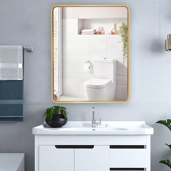 Unbranded Gold Classic 24 in. W x 30 in. H Rectangular Aluminium Recessed or Surface Mount Medicine Cabinet with Mirror