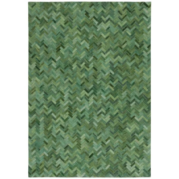 Studio Leather 5 ft. x 8 ft. Green Chevron Striped Area Rug