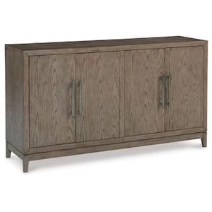 Brown and Silver Wood Top 64 in. Sideboard with 2 Double-Door Cabinets