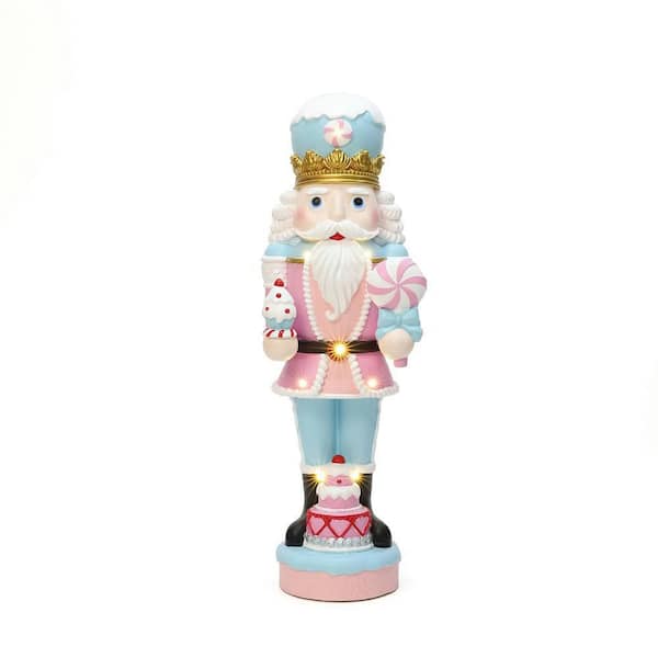 24.02 in. Lighted Nutcracker Pink Soldier with Cake, Battery Operated Christmas Decoration