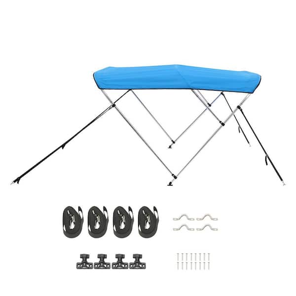 Boat Bimini Top, 3 Bow Sun Shade Awning, Polyester Canopy w/ Aluminum Frame, 6 ft. x 61-66 in. x 46 in. Pacific Blue