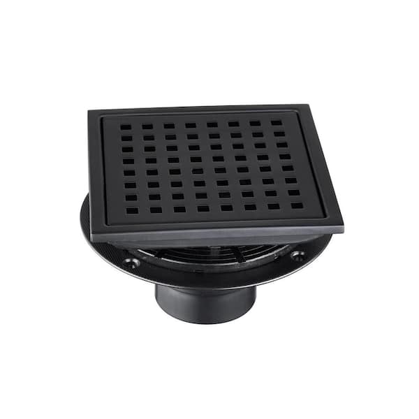 Unbranded 1-Piece 6 in. Stainless Steel Square Shower Floor Drain Bath Hardware Set Included Mounting Hardwarein in Matte Black
