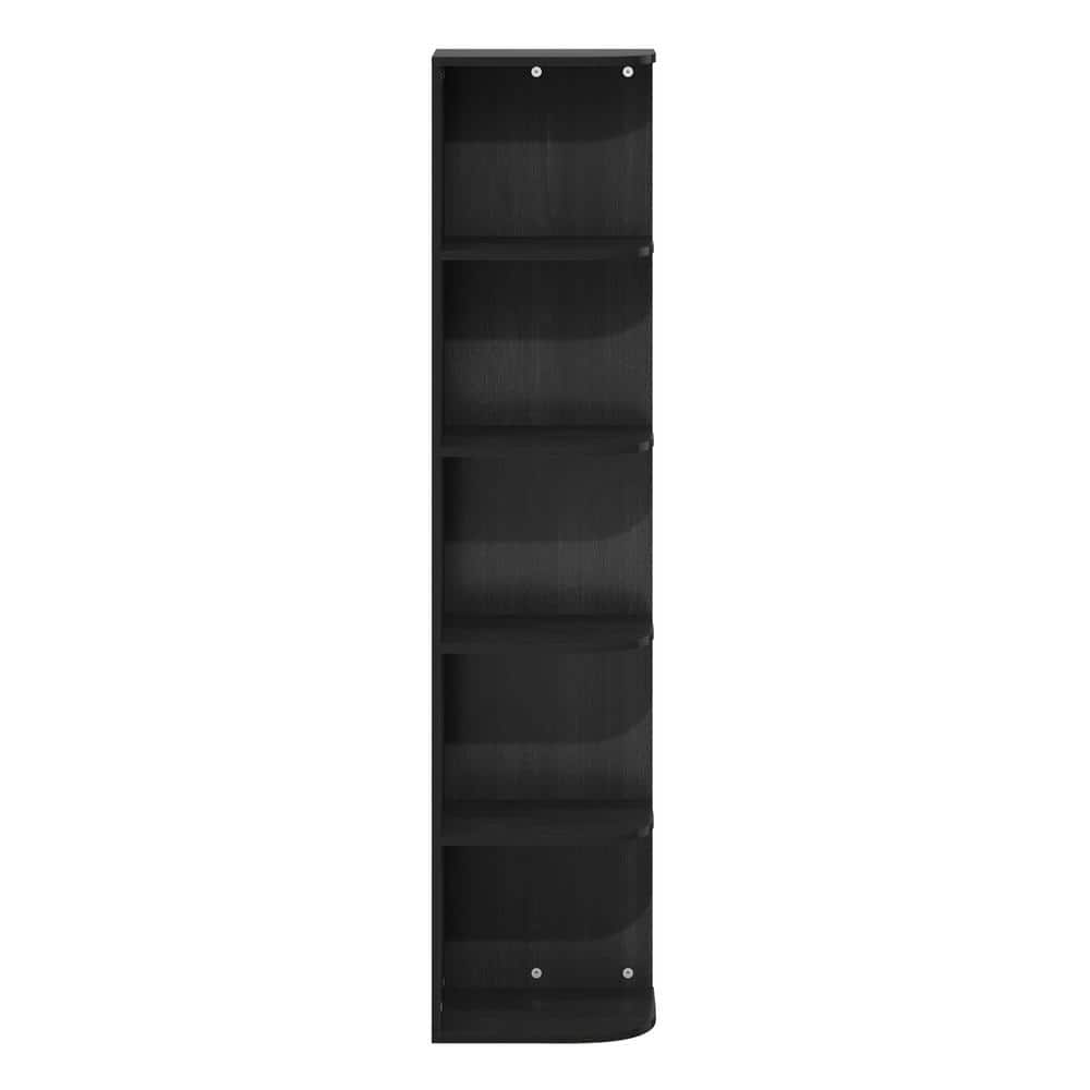 Black Composite Wood 5-Tier Corner Bookcase