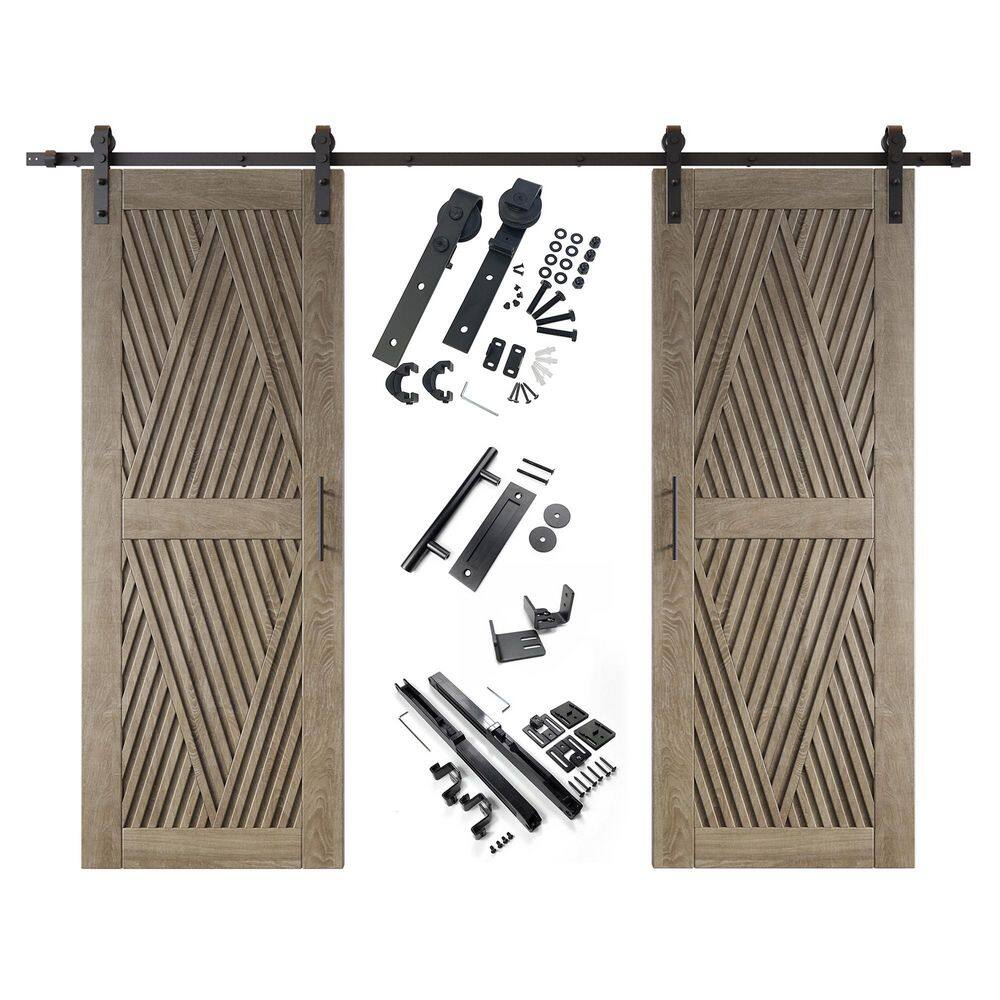 LT 30 in. x 80 in. C-Panel Classic Gray Diamond Design Double Pine Wood Sliding Barn Door with Hardware Kit price history on PriceWatchPro