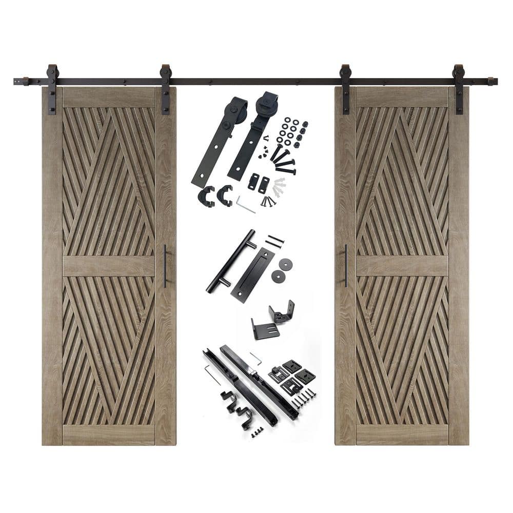 LT 30 in. x 84 in. C-Panel Classic Gray Diamond Design Double Pine Wood Sliding Barn Door with Hardware Kit price history on PriceWatchPro