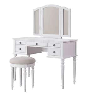 White with Stool Wooden Vanity Set