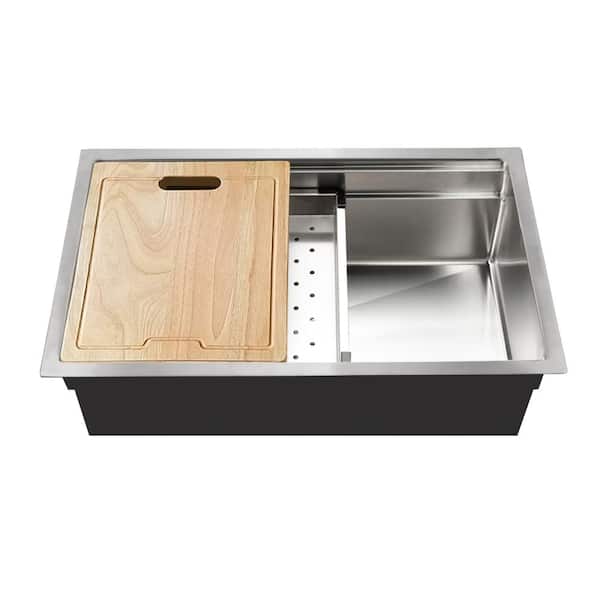 Novus Series Undermount Stainless Steel 26 in. Single Bowl Kitchen Sink  with Sliding Dual Platform Workstation
