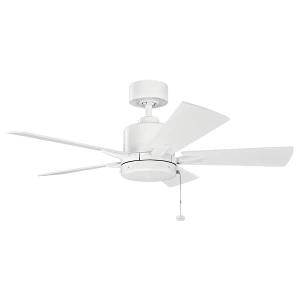 KICHLER Lucian II 42 in. Indoor Matte White Downrod Mount Ceiling Fan with Pull Chain for Bedrooms or Living Rooms
