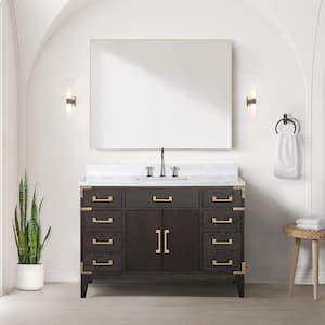 Fossa 48 in W x 22 in D Brown Oak Single Bath Vanity, Carrara Marble Top, Faucet Set, and 46 in Mirror