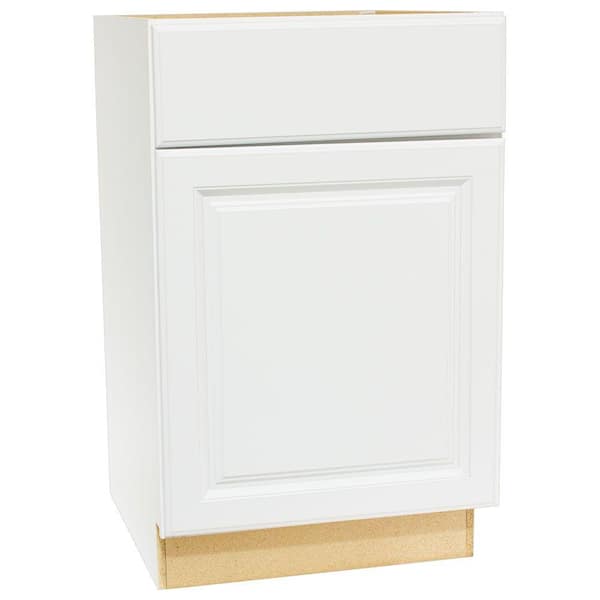 Hampton Bay Hampton Satin White Raised Panel Stock Assembled Base Kitchen Cabinet with Drawer Glides (21 in. x 34.5 in. x 24 in.)
