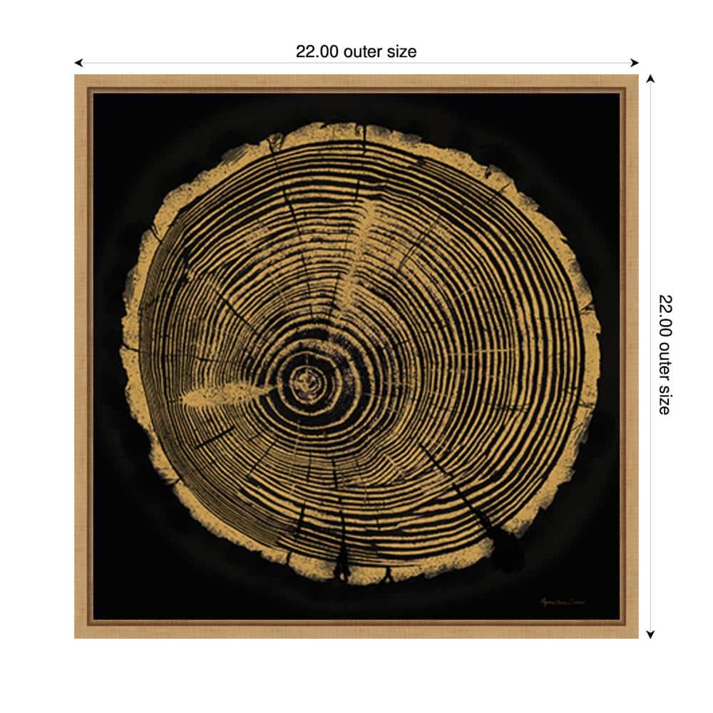 Tree Trunk I Abstract Golden Rings Canvas Wall Art in Maple Frame