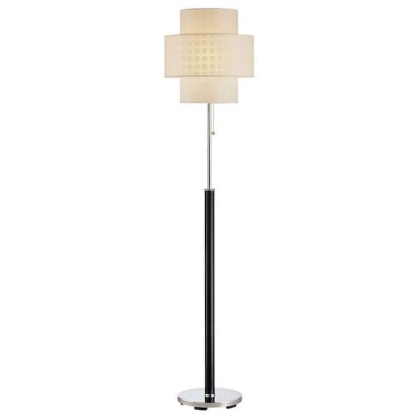 Illumine 60 in. Leather Floor Lamp with White Fabric Shade