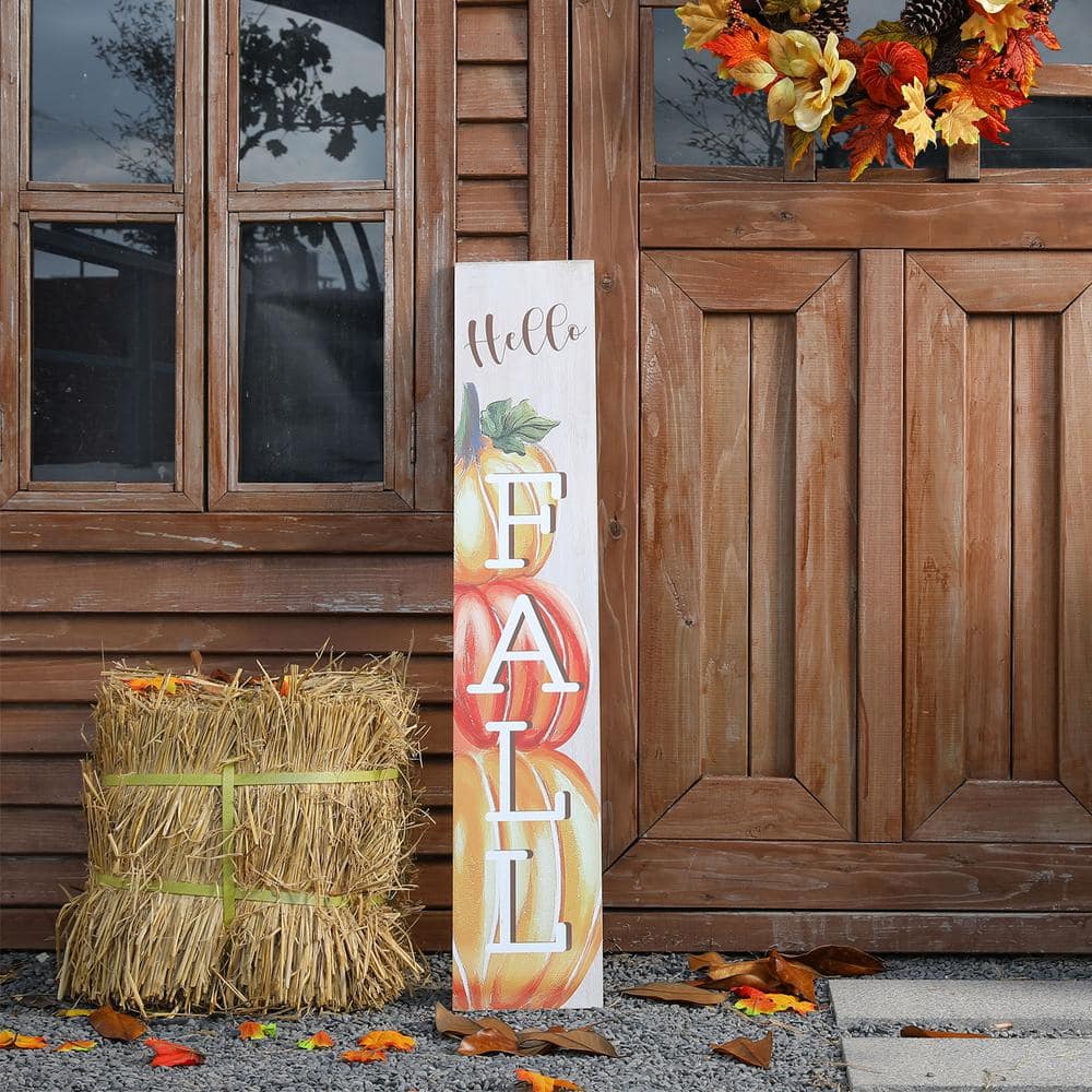 42" Orange and White Wooden Pumpkin Fall Porch Sign