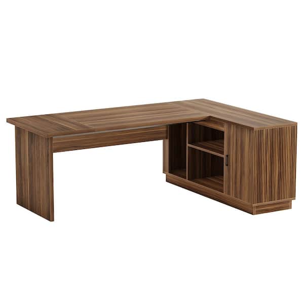 TRIBESIGNS WAY TO ORIGIN 70.8 in. Light Walnut L-Shaped Wood