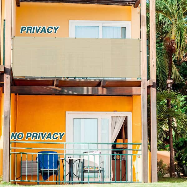 3 ft. x 12 ft. Plastic Balcony Privacy Fence Screen, UV Protection for Decorative, Privacy, Garden, Pool, Beige