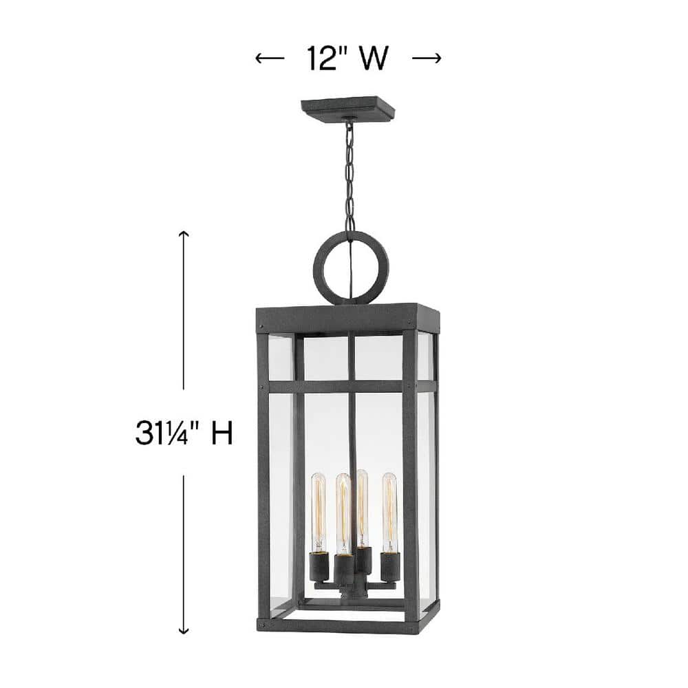 Aged Zinc 4-Light Transitional Outdoor Pendant with Clear Glass